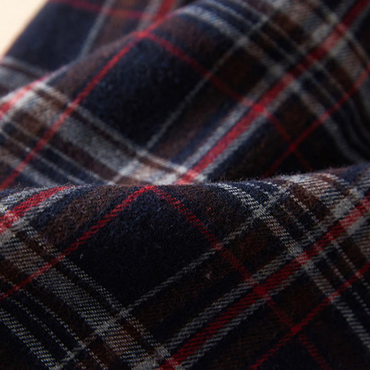 Buddha Stones Spring Color Contrast Plaid Pattern Lapel Long Sleeve Cotton Midi Dress With Pockets - image 25