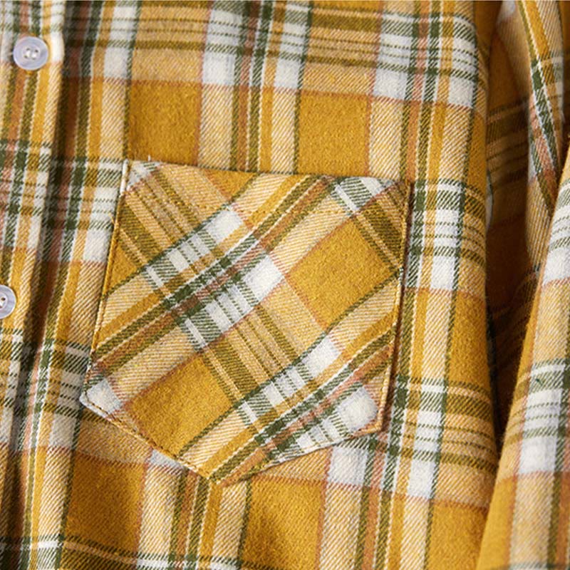 Buddha Stones Spring Color Contrast Plaid Pattern Lapel Long Sleeve Cotton Midi Dress With Pockets - image 14