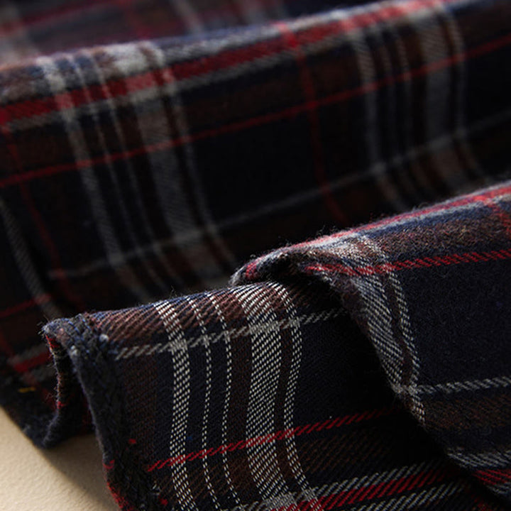 Buddha Stones Spring Color Contrast Plaid Pattern Lapel Long Sleeve Cotton Midi Dress With Pockets - image 28