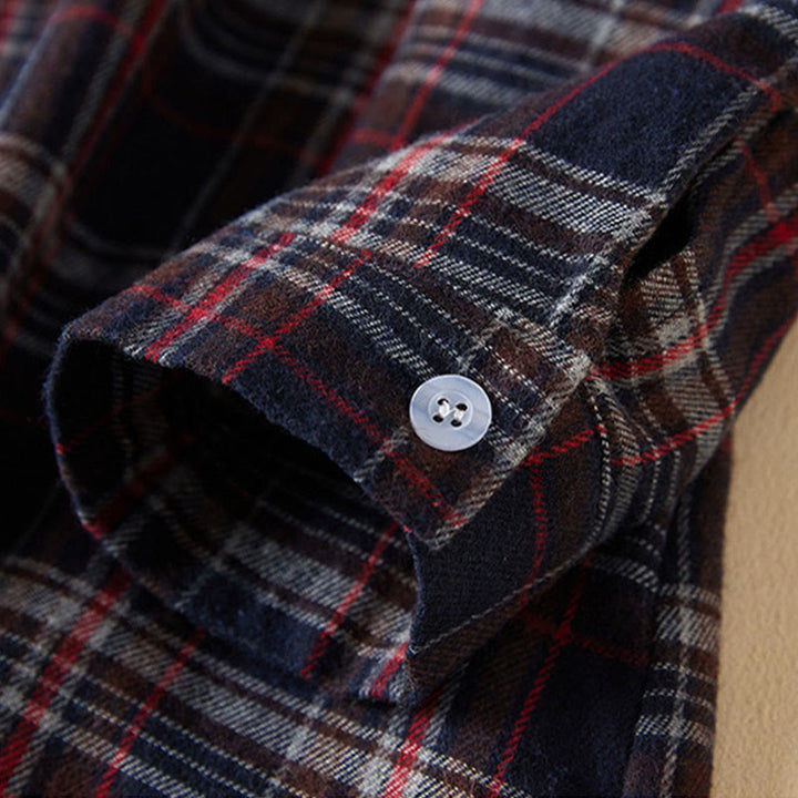 Buddha Stones Spring Color Contrast Plaid Pattern Lapel Long Sleeve Cotton Midi Dress With Pockets - image 26