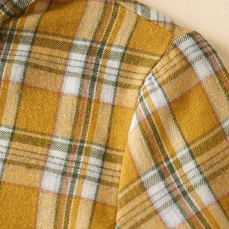 Buddha Stones Spring Color Contrast Plaid Pattern Lapel Long Sleeve Cotton Midi Dress With Pockets - image 15