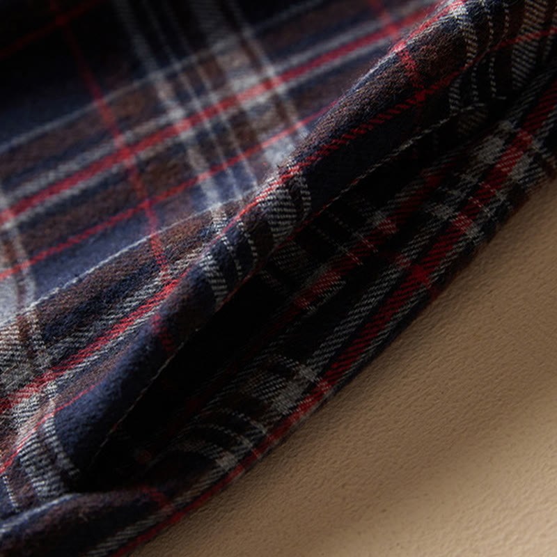 Buddha Stones Spring Color Contrast Plaid Pattern Lapel Long Sleeve Cotton Midi Dress With Pockets - image 27