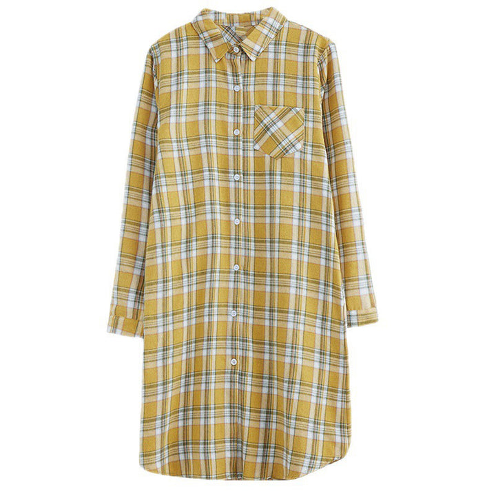 Buddha Stones Spring Color Contrast Plaid Pattern Lapel Long Sleeve Cotton Midi Dress With Pockets - image 19