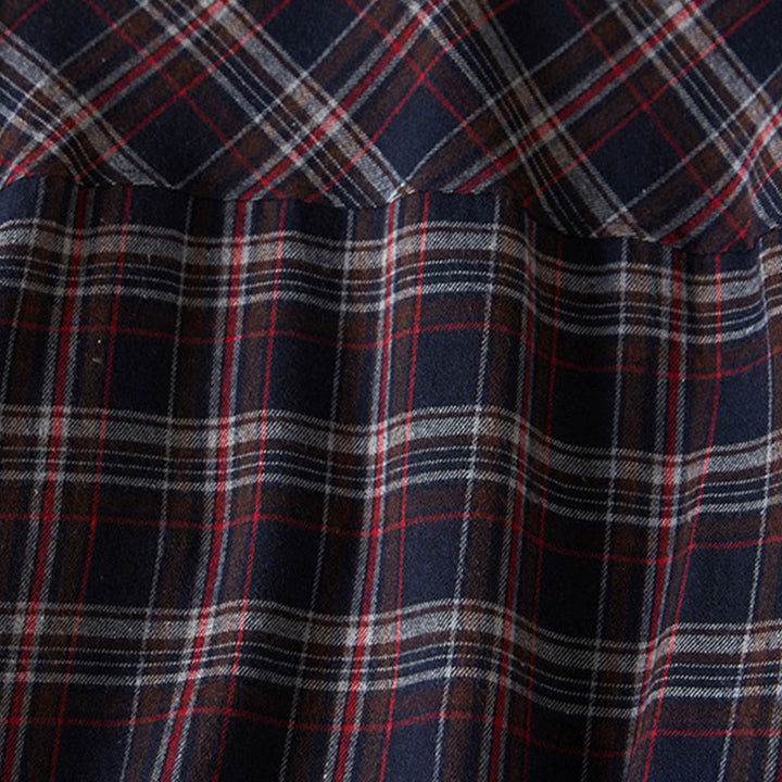 Buddha Stones Spring Color Contrast Plaid Pattern Lapel Long Sleeve Cotton Midi Dress With Pockets - image 23