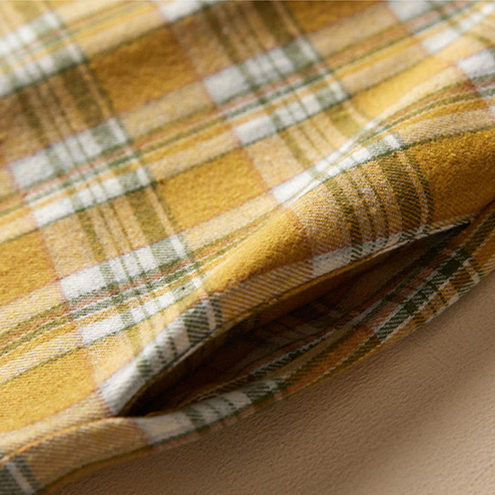 Buddha Stones Spring Color Contrast Plaid Pattern Lapel Long Sleeve Cotton Midi Dress With Pockets - image 17