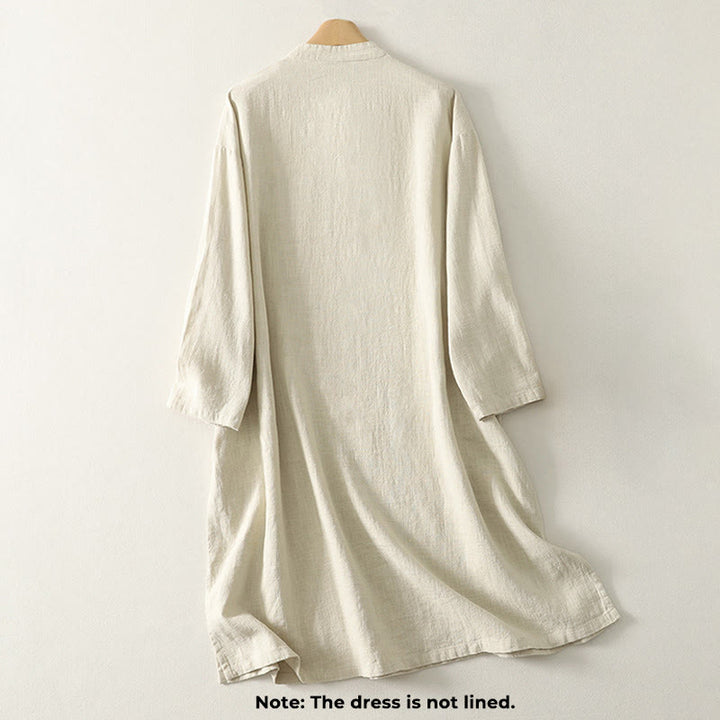 Buddha Stones Spring Diagonal Closure Frog Buttons Design Cotton Long Sleeve Midi Dress - image 7