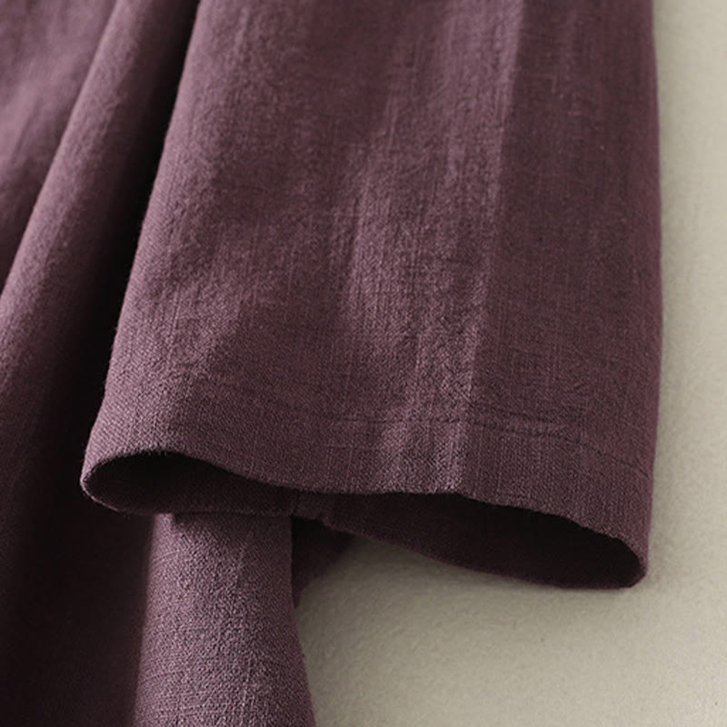 Buddha Stones Spring Diagonal Closure Frog Buttons Design Cotton Long Sleeve Midi Dress - image 4