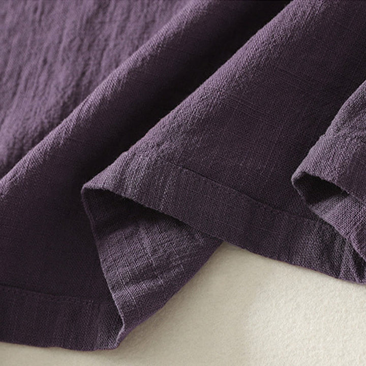 Buddha Stones Vintage Plain Frog Buttons Asymmetrical Design Long Sleeve Cotton Linen Midi Dress - image 15