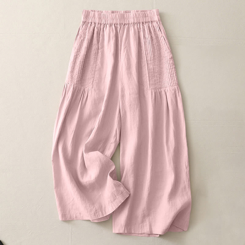 Buddha Stones Casual Plain Tucker Pleats Elastic Women's Polyester Wide Leg Pants With Pockets - MistyRose - US8-10,UK/AU12-14,EU40-42 (2XL) - image 1