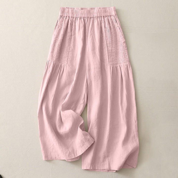 Buddha Stones Casual Plain Tucker Pleats Elastic Women's Polyester Wide Leg Pants With Pockets - MistyRose - US8-10,UK/AU12-14,EU40-42 (2XL) - image 1