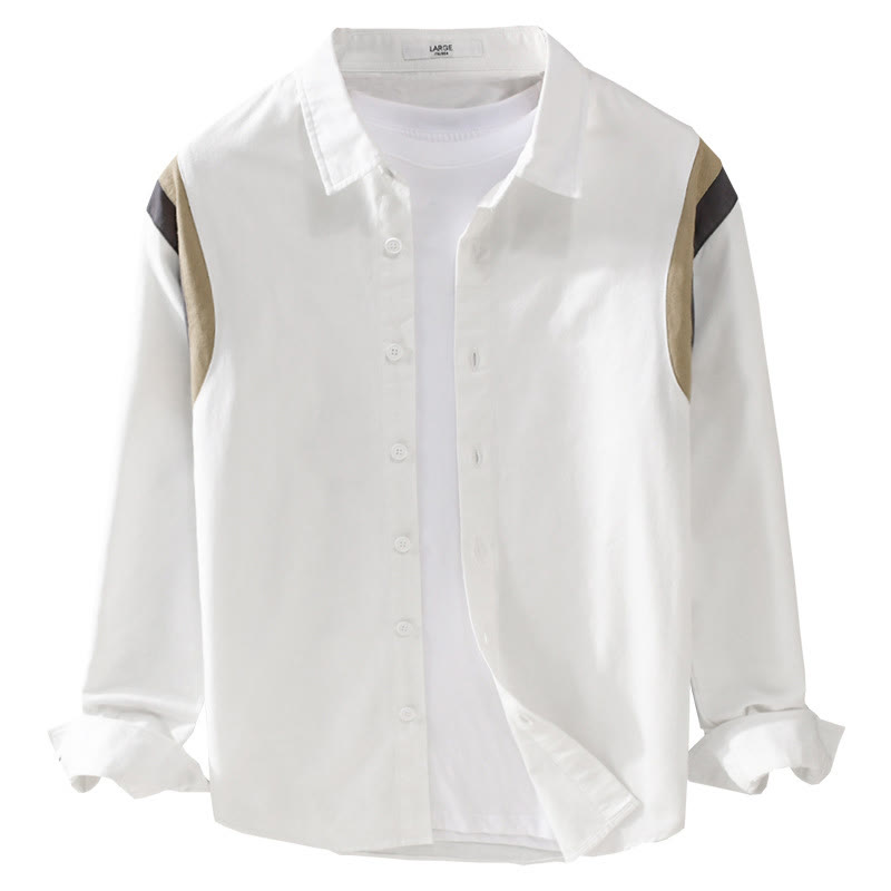 Buddha Stones Spring Color Contrast Patchwork Design Long Sleeve Men Cotton Shirt Clothing - image 6