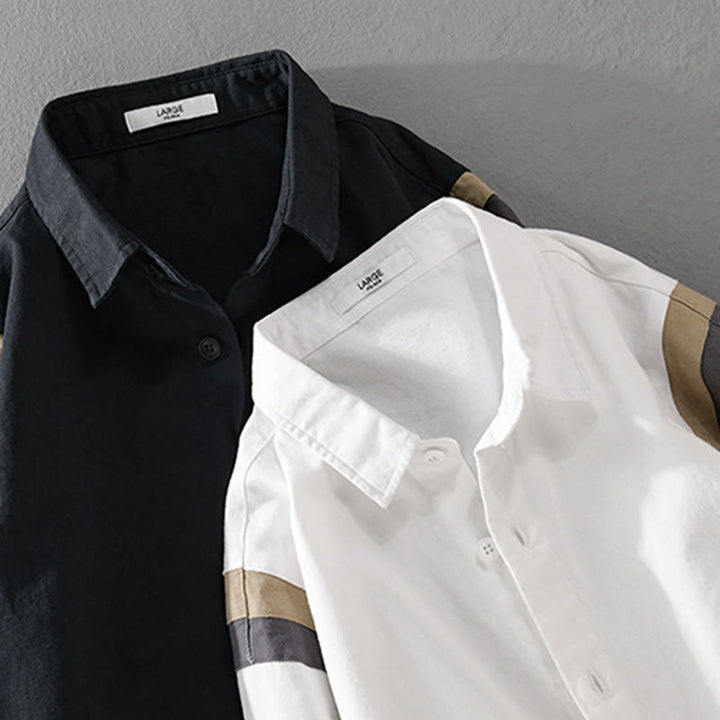 Buddha Stones Spring Color Contrast Patchwork Design Long Sleeve Men Cotton Shirt Clothing - image 13