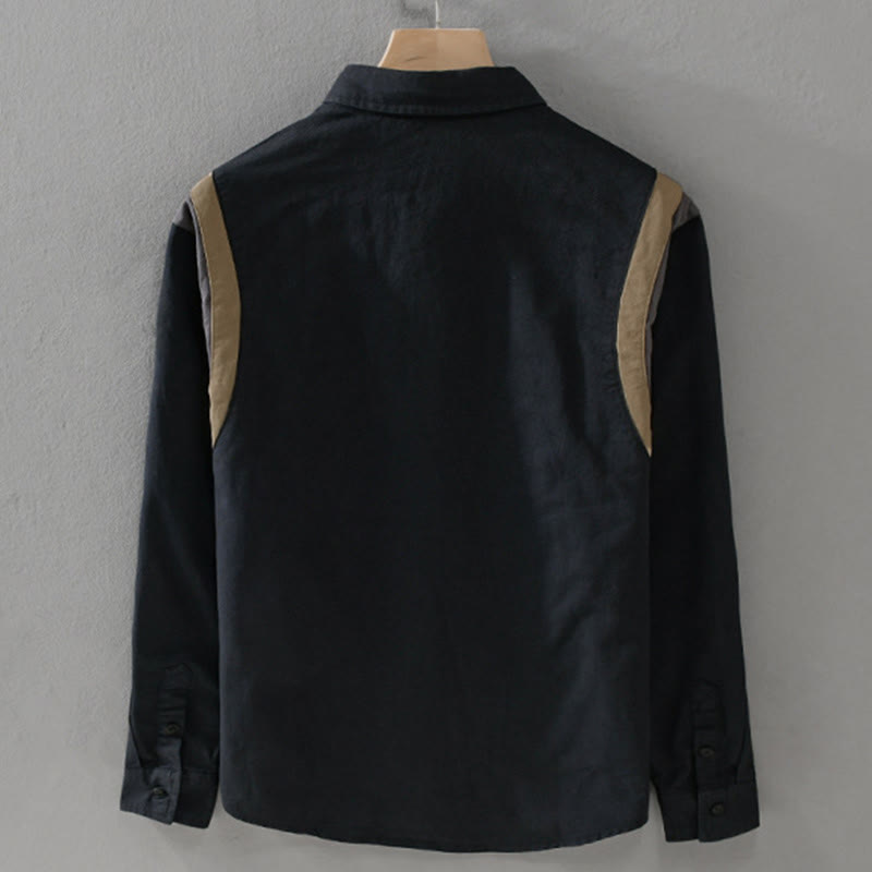 Buddha Stones Spring Color Contrast Patchwork Design Long Sleeve Men Cotton Shirt Clothing - image 8