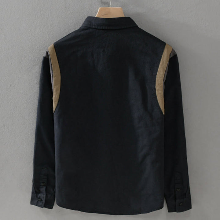 Buddha Stones Spring Color Contrast Patchwork Design Long Sleeve Men Cotton Shirt Clothing - image 8