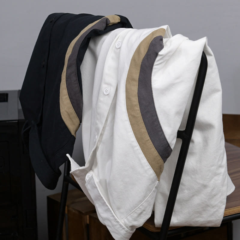 Buddha Stones Spring Color Contrast Patchwork Design Long Sleeve Men Cotton Shirt Clothing - image 14