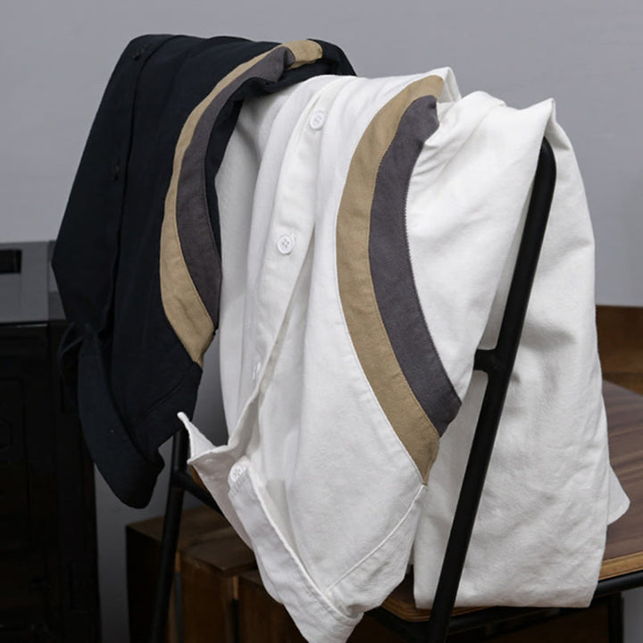 Buddha Stones Spring Color Contrast Patchwork Design Long Sleeve Men Cotton Shirt Clothing - image 14