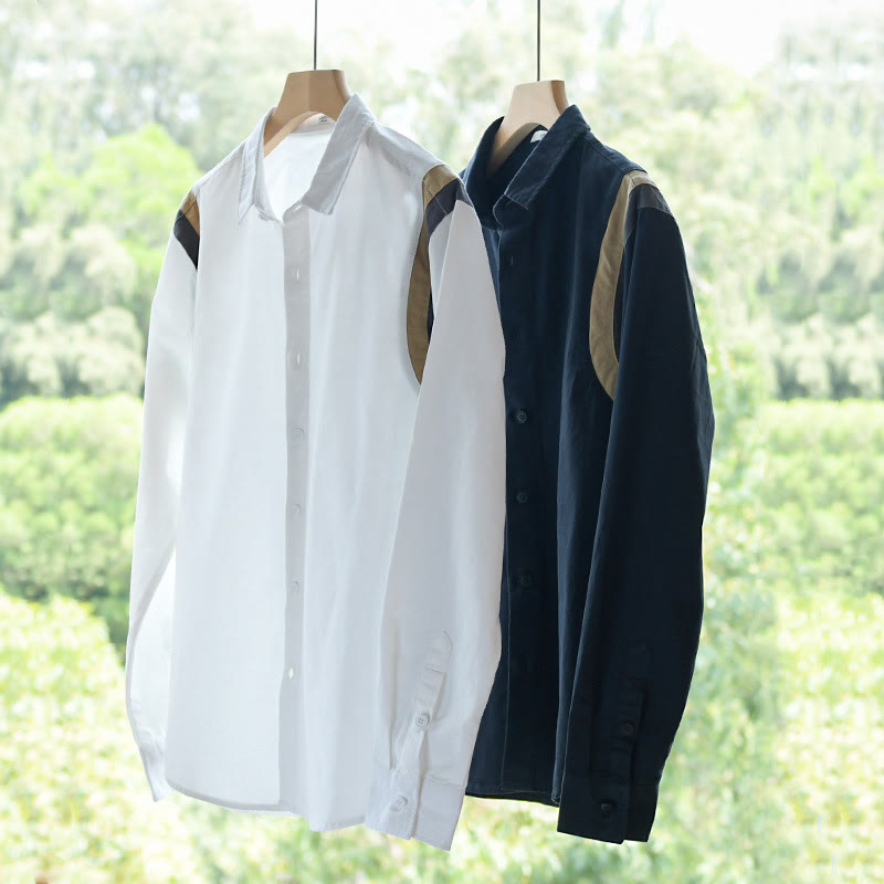 Buddha Stones Spring Color Contrast Patchwork Design Long Sleeve Men Cotton Shirt Clothing - image 15