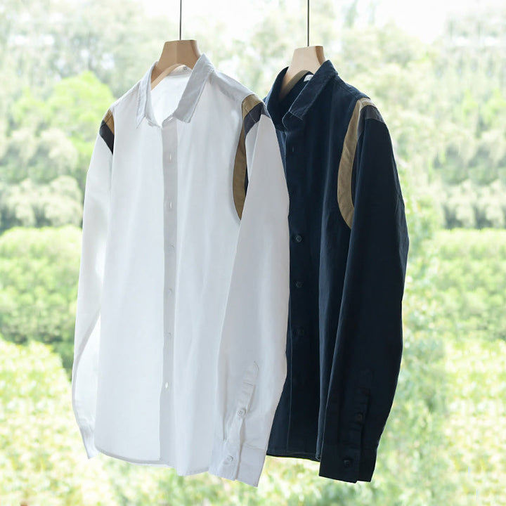 Buddha Stones Spring Color Contrast Patchwork Design Long Sleeve Men Cotton Shirt Clothing - image 15