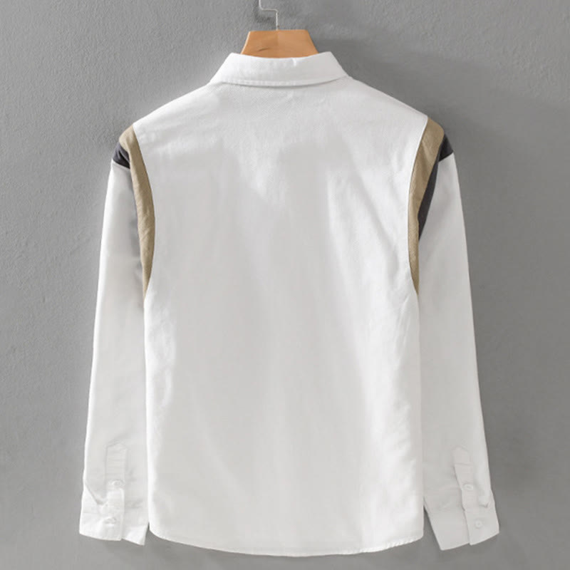 Buddha Stones Spring Color Contrast Patchwork Design Long Sleeve Men Cotton Shirt Clothing - image 1