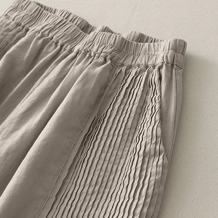 Buddha Stones Casual Plain Tucker Pleats Elastic Women's Polyester Wide Leg Pants With Pockets - image 14