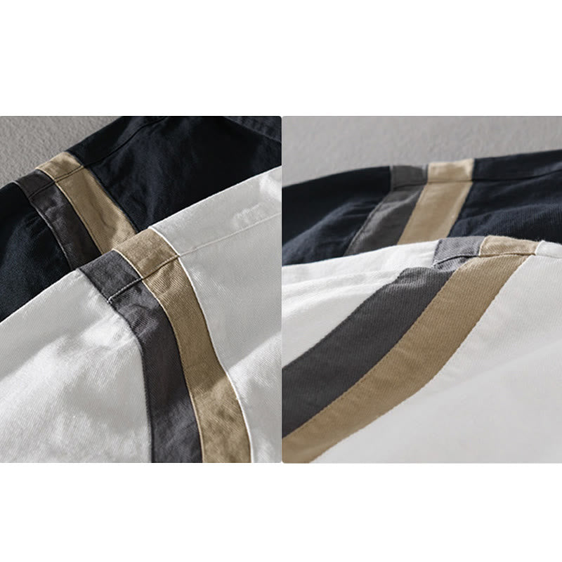 Buddha Stones Spring Color Contrast Patchwork Design Long Sleeve Men Cotton Shirt Clothing - image 16