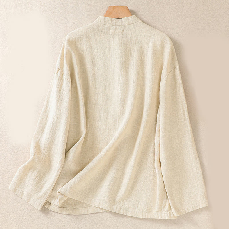 Buddha Stones Casual Buttons Crew Neck Cotton Women's Long Sleeve Shirt With Pockets - image 17