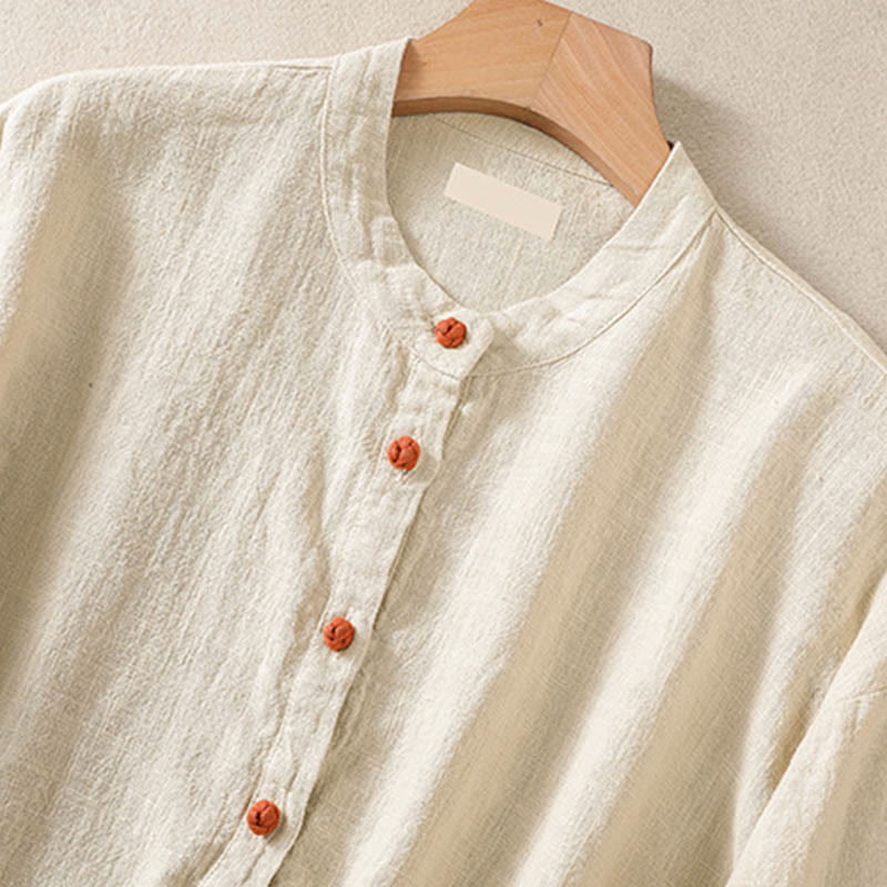 Buddha Stones Casual Buttons Crew Neck Cotton Women's Long Sleeve Shirt With Pockets - image 23