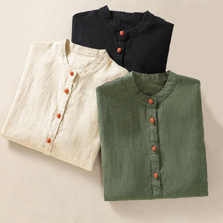 Buddha Stones Casual Buttons Crew Neck Cotton Women's Long Sleeve Shirt With Pockets - image 27