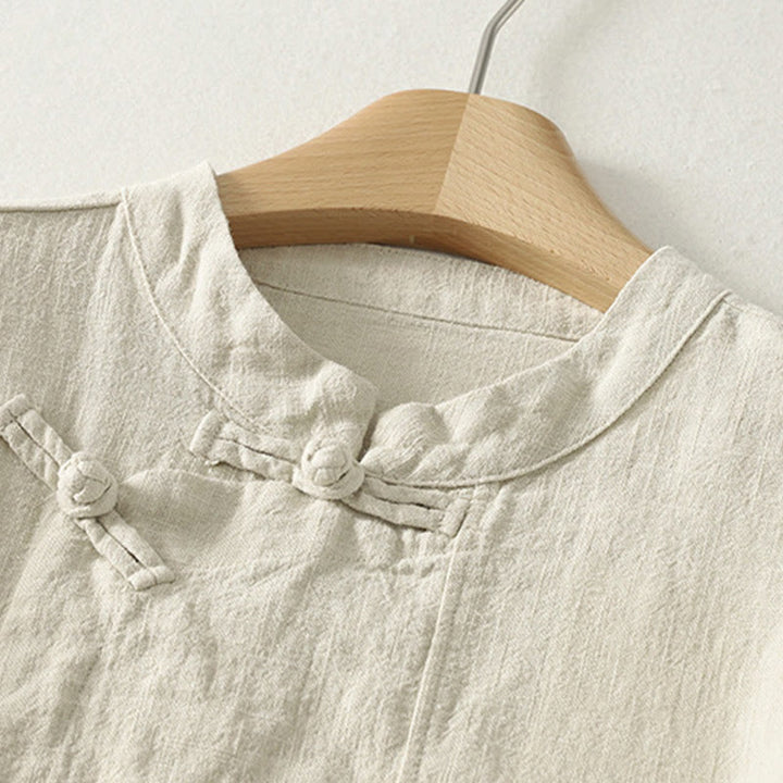 Buddha Stones Casual Plain Frog-buttons Cotton Women's Long Sleeve Shirt - image 11