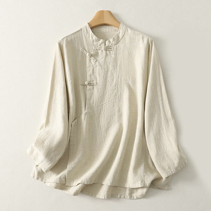 Buddha Stones Casual Plain Frog-buttons Cotton Women's Long Sleeve Shirt - Beige - US8-10,UK/AU12-14,EU40-42 (2XL) - image 6