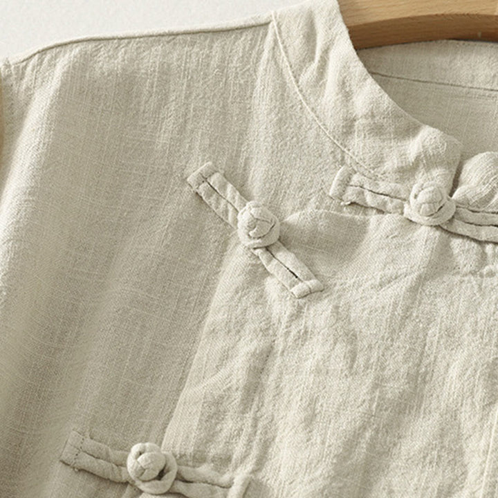 Buddha Stones Casual Plain Frog-buttons Cotton Women's Long Sleeve Shirt - image 8