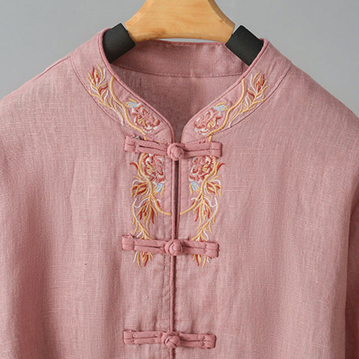 Buddha Stones Embroidery Flower Long Sleeve Frog-buttons Cotton Women's Shirt - image 11