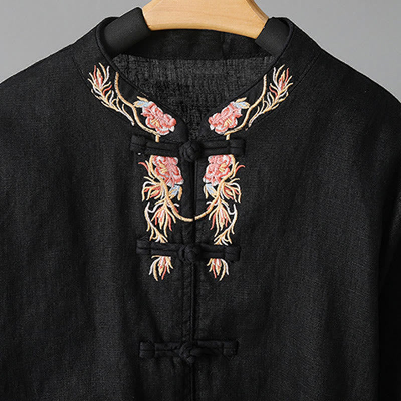Buddha Stones Embroidery Flower Long Sleeve Frog-buttons Cotton Women's Shirt - image 24