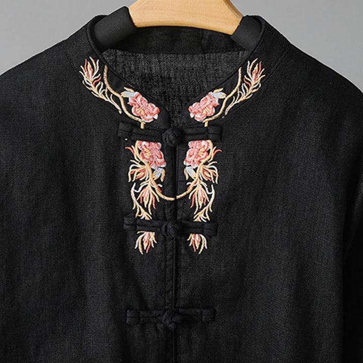 Buddha Stones Embroidery Flower Long Sleeve Frog-buttons Cotton Women's Shirt - image 24