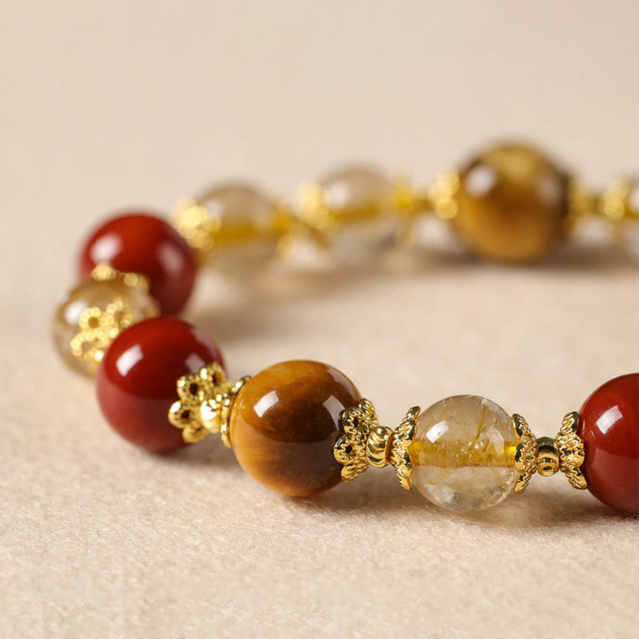 Buddha Stones Natural Golden Rutilated Quartz Tiger Eye Beads Wealth Bracelet - image 10