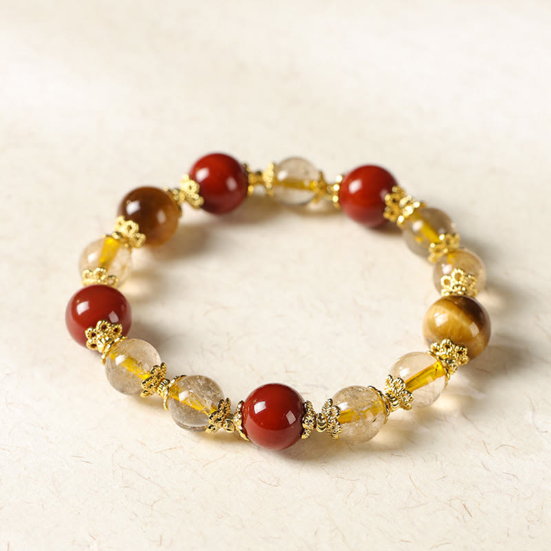 Buddha Stones Natural Golden Rutilated Quartz Tiger Eye Beads Wealth Bracelet - image 7