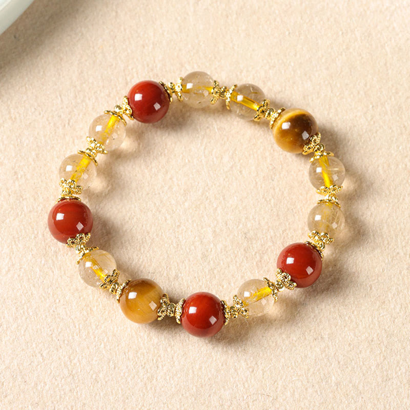 Buddha Stones Natural Golden Rutilated Quartz Tiger Eye Beads Wealth Bracelet - image 2