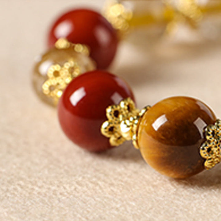 Buddha Stones Natural Golden Rutilated Quartz Tiger Eye Beads Wealth Bracelet - image 12