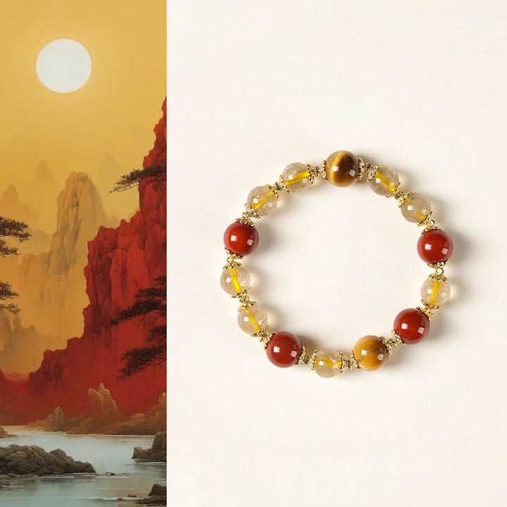 Buddha Stones Natural Golden Rutilated Quartz Tiger Eye Beads Wealth Bracelet - Rutilated Quartz(Wrist Circumference: 15-16cm) - image 0