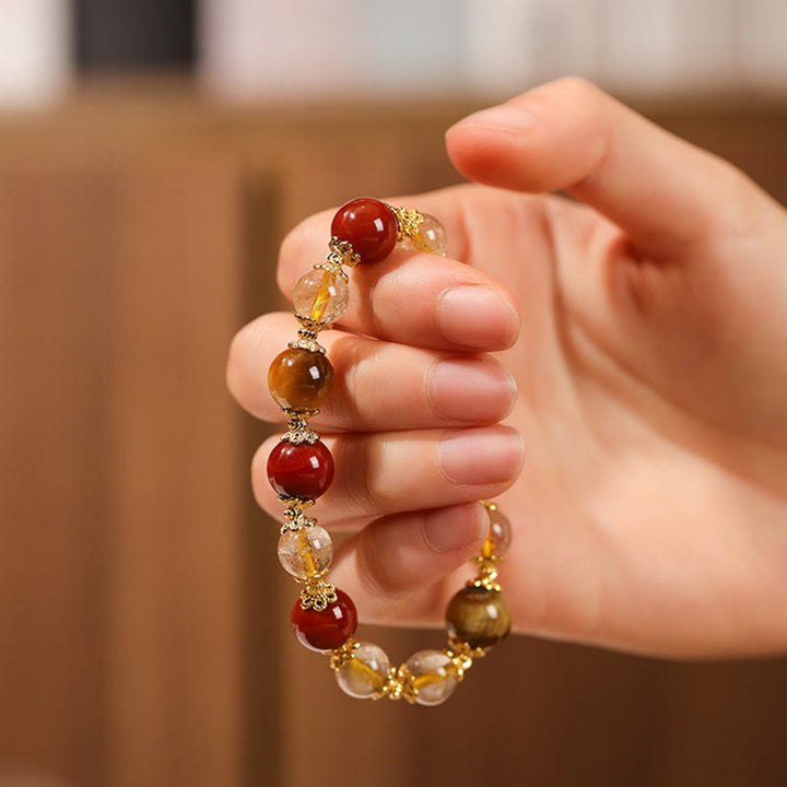 Buddha Stones Natural Golden Rutilated Quartz Tiger Eye Beads Wealth Bracelet - image 3
