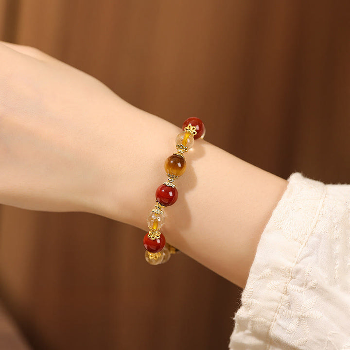 Buddha Stones Natural Golden Rutilated Quartz Tiger Eye Beads Wealth Bracelet - image 9