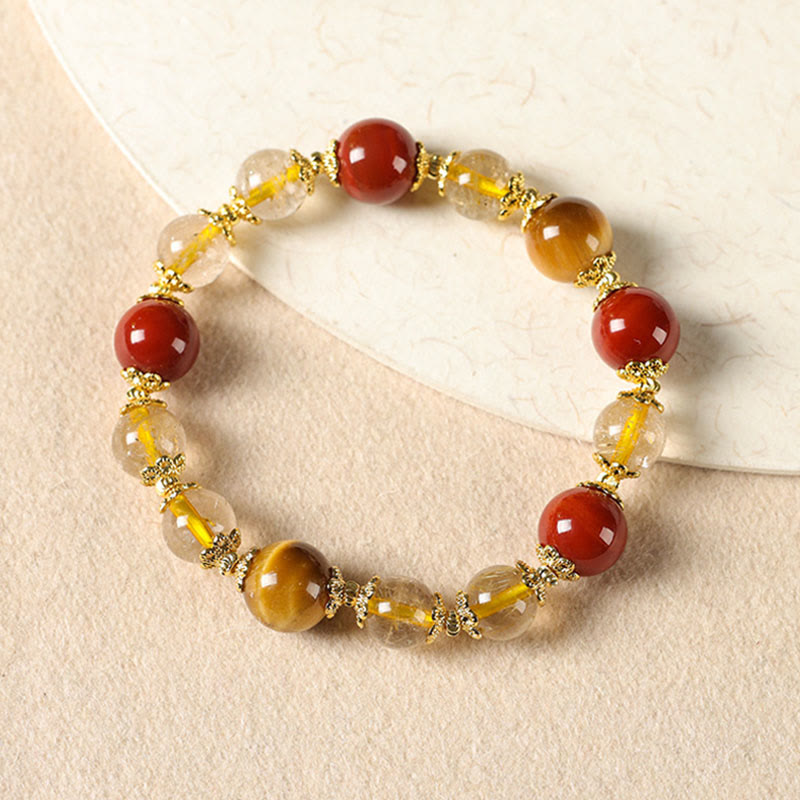 Buddha Stones Natural Golden Rutilated Quartz Tiger Eye Beads Wealth Bracelet - image 1