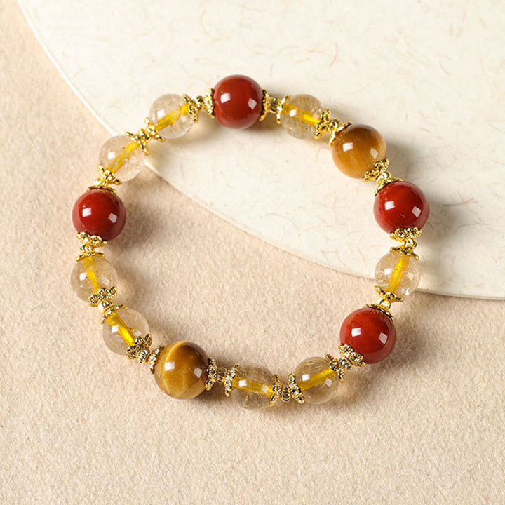 Buddha Stones Natural Golden Rutilated Quartz Tiger Eye Beads Wealth Bracelet - image 1