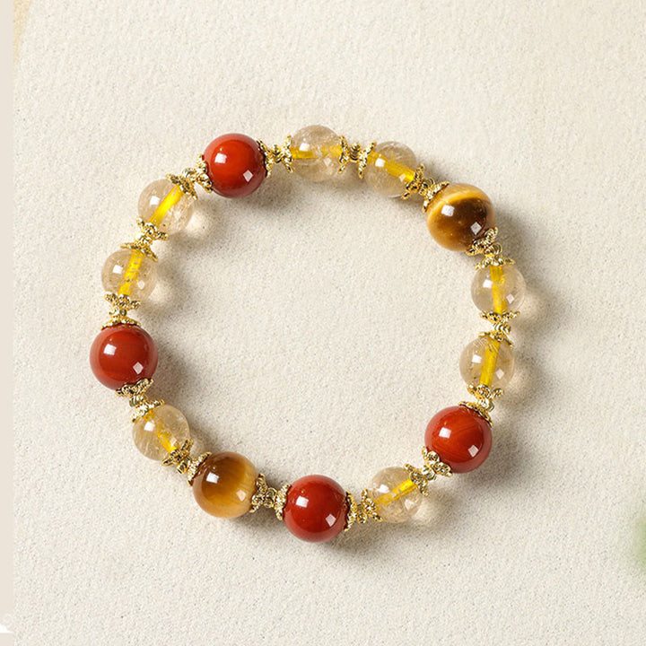 Buddha Stones Natural Golden Rutilated Quartz Tiger Eye Beads Wealth Bracelet - image 6