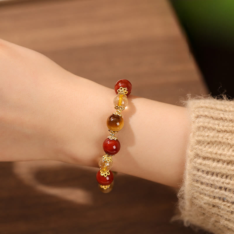 Buddha Stones Natural Golden Rutilated Quartz Tiger Eye Beads Wealth Bracelet - image 4