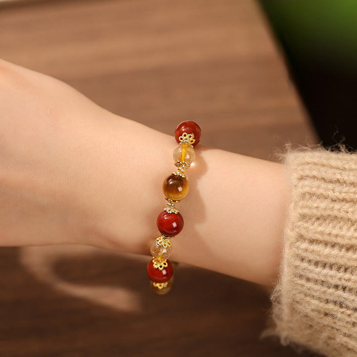 Buddha Stones Natural Golden Rutilated Quartz Tiger Eye Beads Wealth Bracelet - image 4