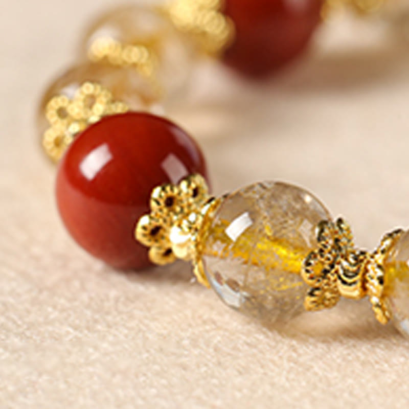 Buddha Stones Natural Golden Rutilated Quartz Tiger Eye Beads Wealth Bracelet - image 13