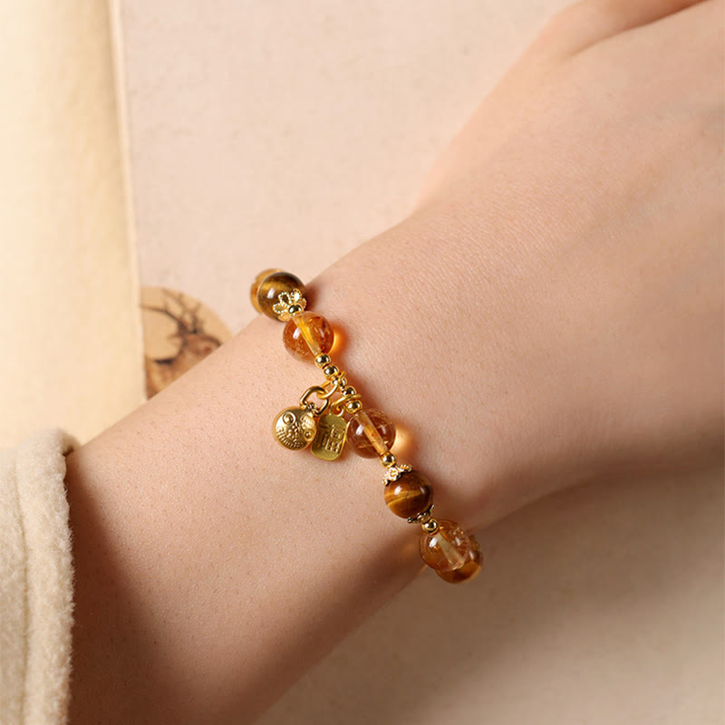 Buddha Stones Natural Citrine Fu Character Lucky Beast Prosperity Bracelet - image 4