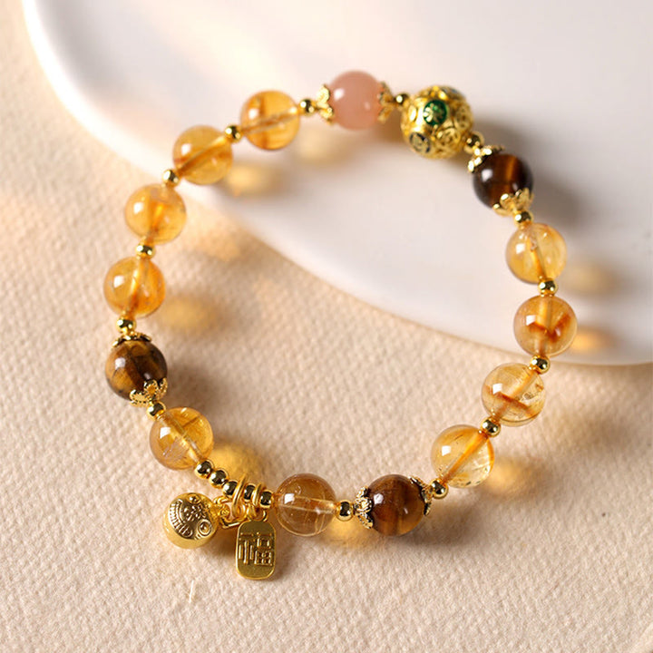 Buddha Stones Natural Citrine Fu Character Lucky Beast Prosperity Bracelet - image 1