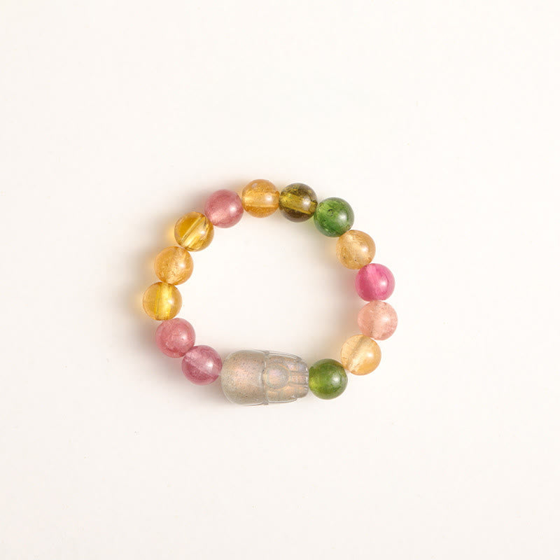 Buddha Stones Natural Tourmaline Lucky Pearl Pixiu Amber Positive Love Ring - Tourmaline& Moonstone - image 5